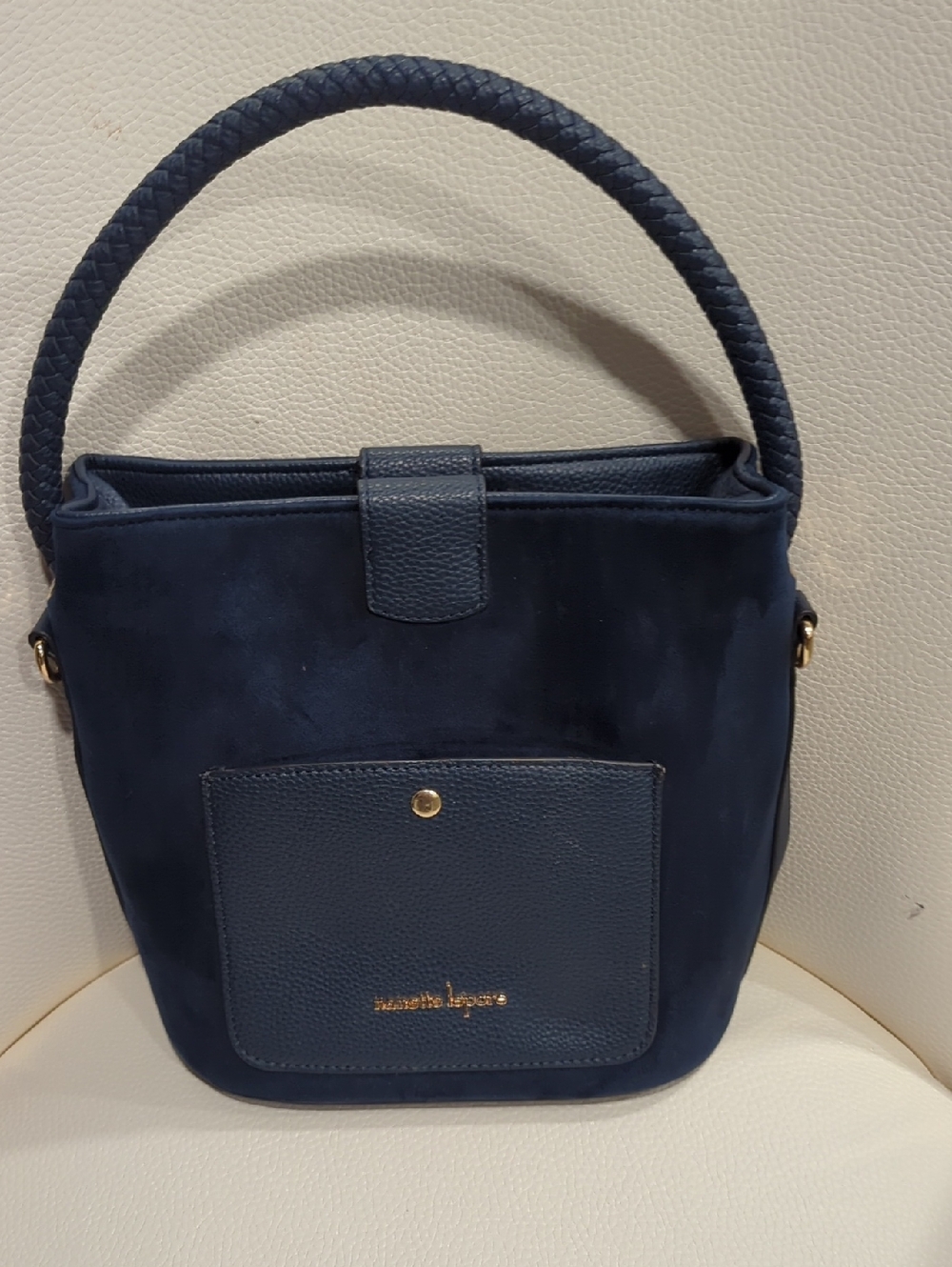 Nanette Lepore Navy Suede Braided-Handle Shoulder Bag